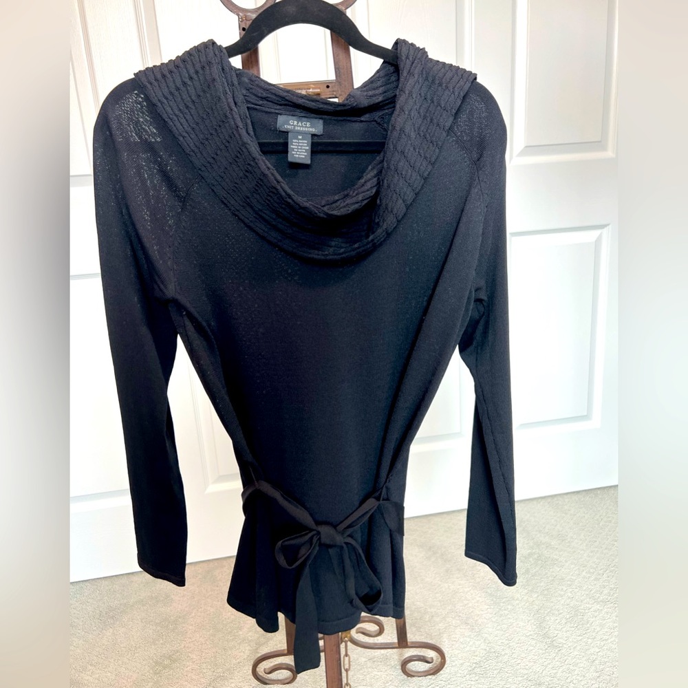 SALE!!! Beautiful dark black, luxurious cowl neck tight knit sweater